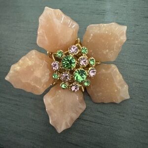 Elegant Floral Brooch with Pink and Green Accents